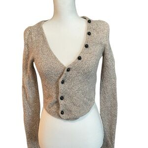 Anthropology Moth Beige Asymmetrical Button V-Neck Sweater